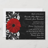 Rood, Zwart en Wit Scroll Gerbera Daisy Bruiloft Kaart (Voorkant)