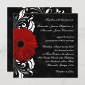 Rood, zwart en wit Scroll Gerbera Daisy Square Kaart (Voorkant / Achterkant)