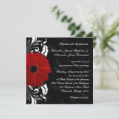 Rood, zwart en wit Scroll Gerbera Daisy Square Kaart (Staand voorkant)