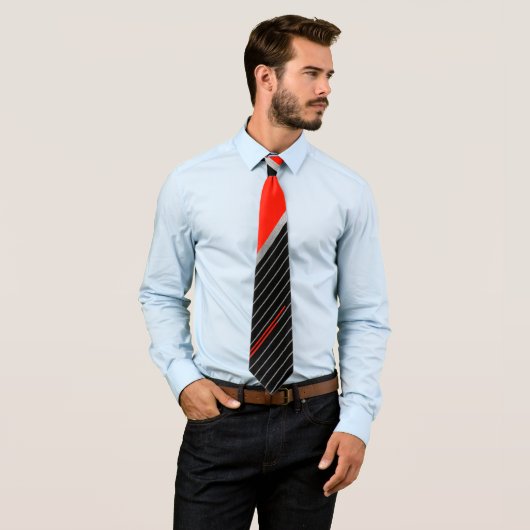 Rood, zwart en wit streepjesmotief stropdas (In situ)