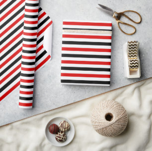 Rood Zwart En Wit Strepen Patroon Cadeaupapier
