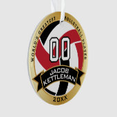 Rood, Zwart en Wit Volleybal | Doe-het-zelf-tekst Ornament (voorkant)