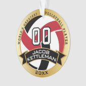 Rood, Zwart en Wit Volleybal | Doe-het-zelf-tekst Ornament (voorkant)