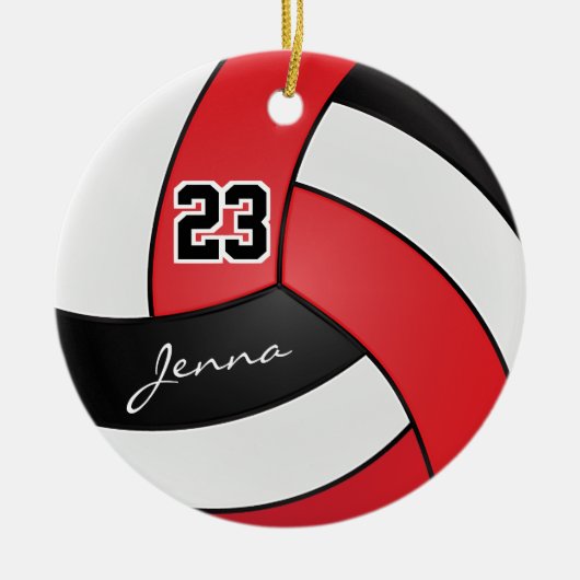 Rood, zwart en wit 🏐 Volleybal Keramisch Ornament (Voorkant)