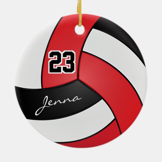 Rood, zwart en wit 🏐 Volleybal Keramisch Ornament (Achterkant)