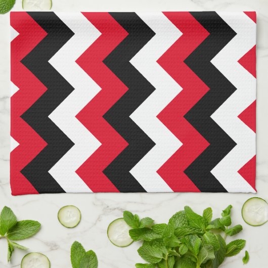 Rood zwart en wit Zigzag Theedoek (Gevouwen)