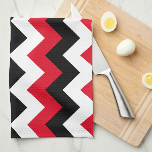 Rood zwart en wit Zigzag Theedoek (Quarter Fold)