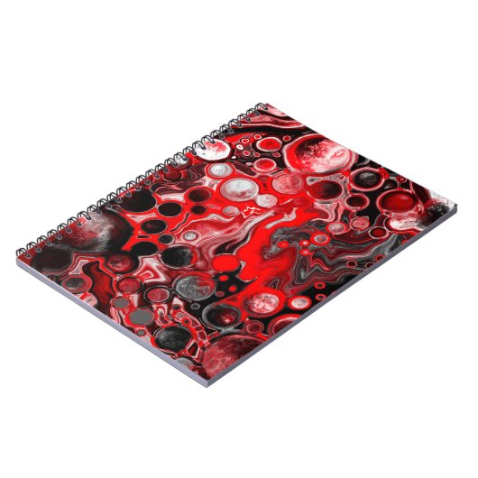 Rood, zwart en witvochtig tekenmarmer notitieboek (Linkerzijde)