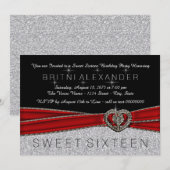 Rood Zwart en Zilver Zoet 16 Kaart (Voorkant / Achterkant)