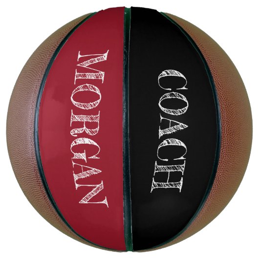 ROOD Zwart etsen Custom COACH NAAM Basketbal (Verticaal)