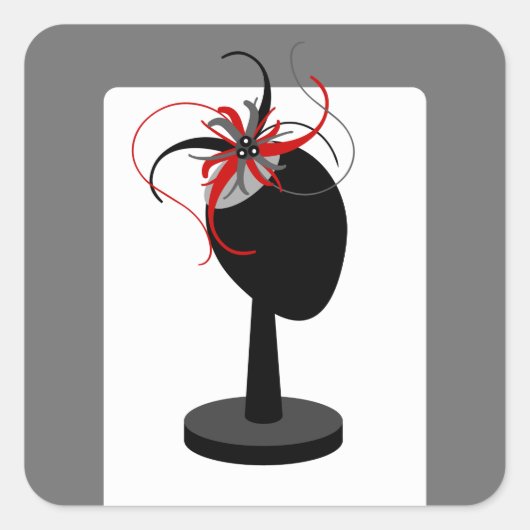 Rood & Zwart Fascinator op Petten standaard Vierkante Sticker (Voorkant)