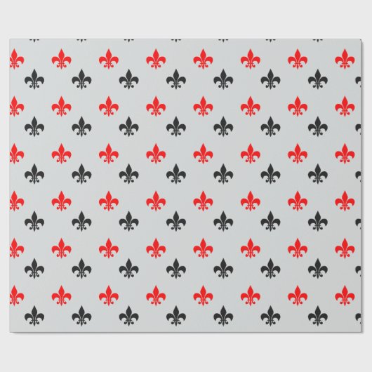 Rood Zwart Fleur De Lis Cadeaupapier (Vlak)