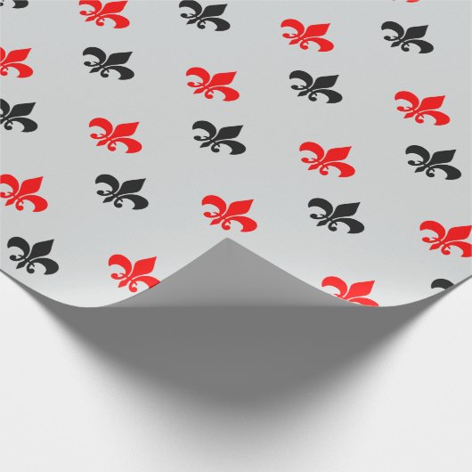 Rood Zwart Fleur De Lis Cadeaupapier (Hoek)