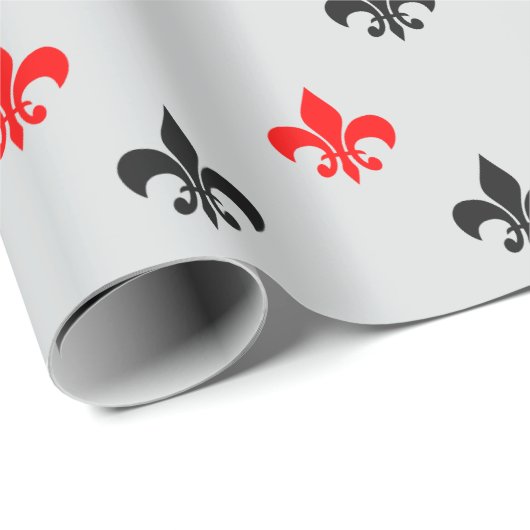 Rood Zwart Fleur De Lis Cadeaupapier (Rol Hoek)