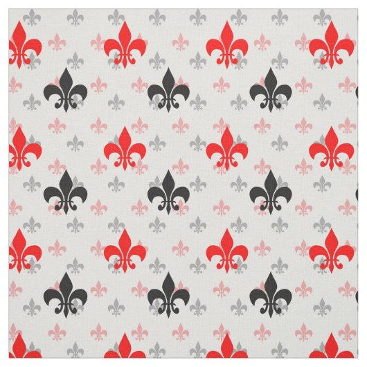 Rood Zwart Fleur De Lis Stof (Swatch)