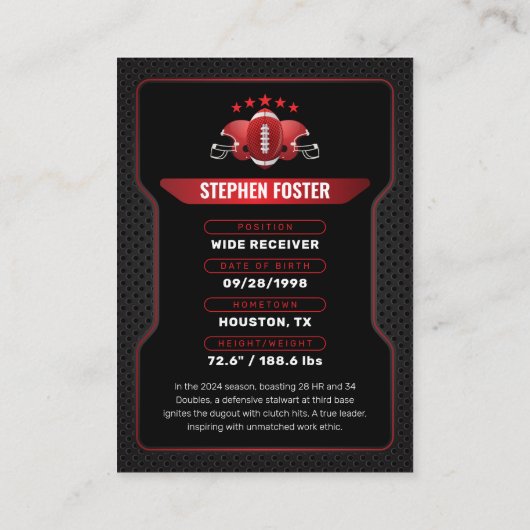 Rood & Zwart Football Trading Kaart Player Foto Contactkaartje (Achterkant)