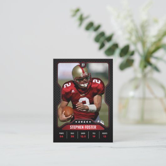 Rood & Zwart Football Trading Kaart Player Foto Contactkaartje (Staand voorkant)