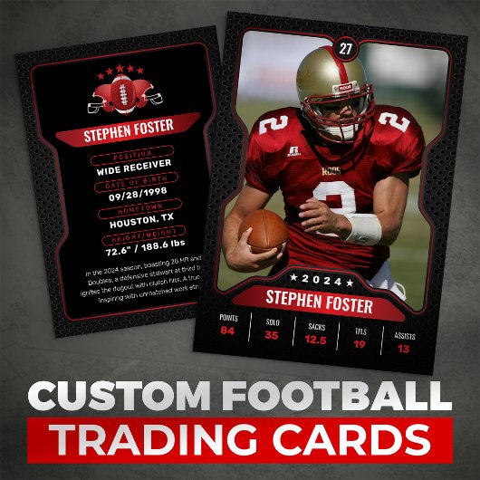 Rood & Zwart Football Trading Kaart Player Foto Contactkaartje