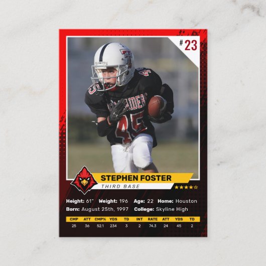 Rood & Zwart Football Trading Kaart Player Foto Contactkaartje (Voorkant)