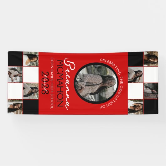 Rood & Zwart Fotocollage Afstuderen Vinyl Spandoek (Horizontaal)