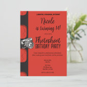 Rood Zwart Fotoshoot Fotografie Verjaardagsfeest Kaart (Staand voorkant)