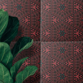 Rood Zwart Gedetailleerd Bloemen Geometrisch Patro Tegeltje