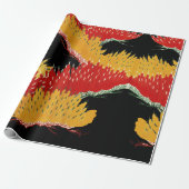 ROOD ZWART GEEL ABSTRACTE JAPANSE BLOEM CADEAUPAPIER (Uitgerold)