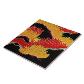 ROOD ZWART GEEL ABSTRACTE JAPANSE BLOEM TEGELTJE (Zijkant)