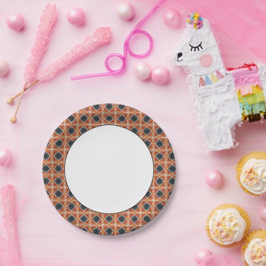  Rood Zwart Geel Barcelona Tegel geometrisch Papieren Bordje (Feest)