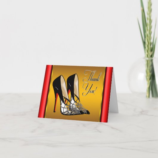 Rood Zwart Geel Goud Hoge hakken Dank u Bedankkaart (Voorkant)