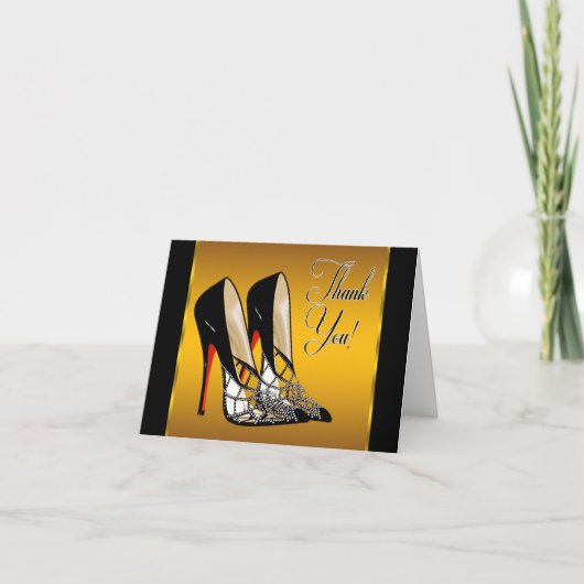 Rood Zwart Geel Goud Hoge hakken Dank u Bedankkaart (Voorkant)
