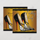 Rood Zwart Geel Goud Hoge Hakken Verjaardagsfeest Kaart (Voorkant / Achterkant)