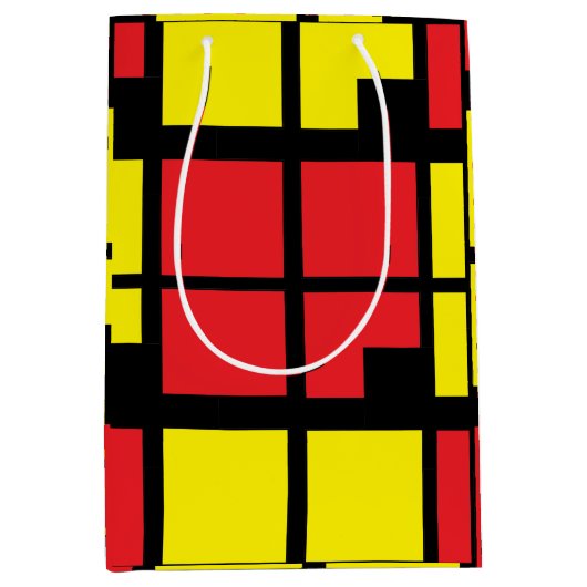 Rood Zwart Geel Vierkantjes Geometrisch Patroon Medium Cadeauzakje (Voorkant)