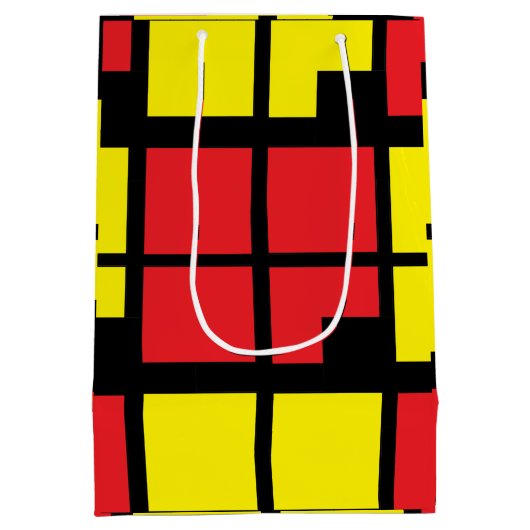 Rood Zwart Geel Vierkantjes Geometrisch Patroon Medium Cadeauzakje (Achterkant)