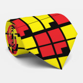 Rood Zwart Geel Vierkantjes Geometrisch Patroon Stropdas (Opgerold)