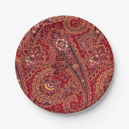 Rood, Zwart, Geel Wit  Paisley Bloemen Papieren Bordje (Voorkant)