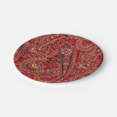 Rood, Zwart, Geel Wit  Paisley Bloemen Papieren Bordje (Gekanteld)