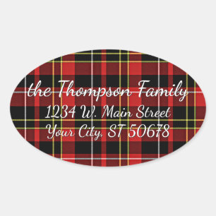 Rood zwart geel wit Tartan Ovale Sticker