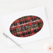 Rood zwart geel wit Tartan Ovale Sticker (Envelop)