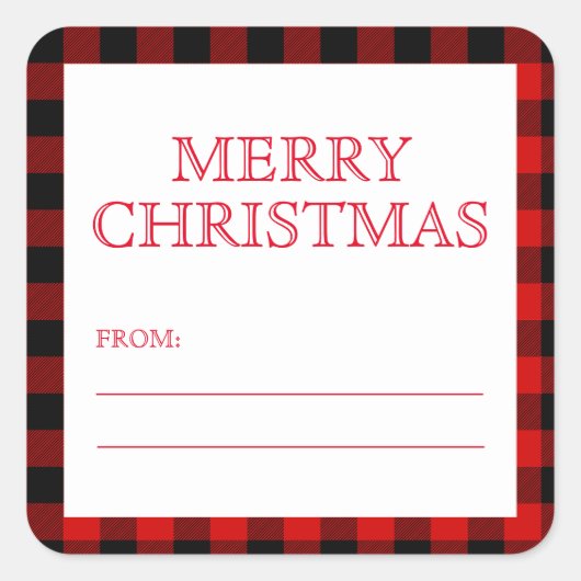 Rood zwart gekleed Label met kerstcadeau (Voorkant)