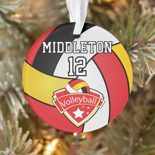 Rood, zwart, gele volleybal | DIY Text Ornament (Boom)