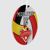 Rood, zwart, gele volleybal | DIY Text Ornament (voorkant)