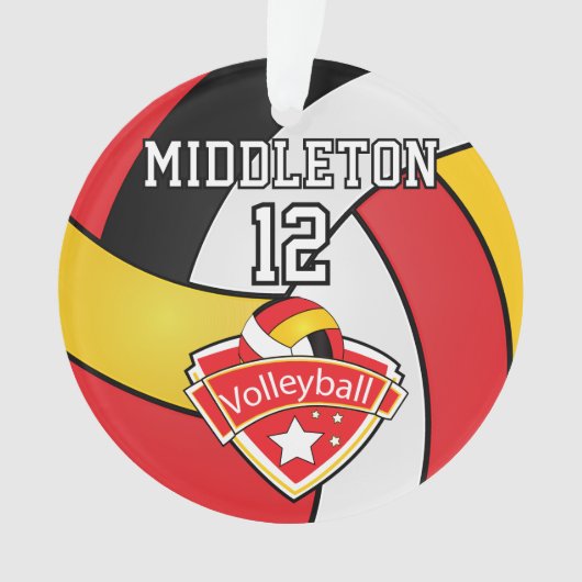 Rood, zwart, gele volleybal | DIY Text Ornament (voorkant)