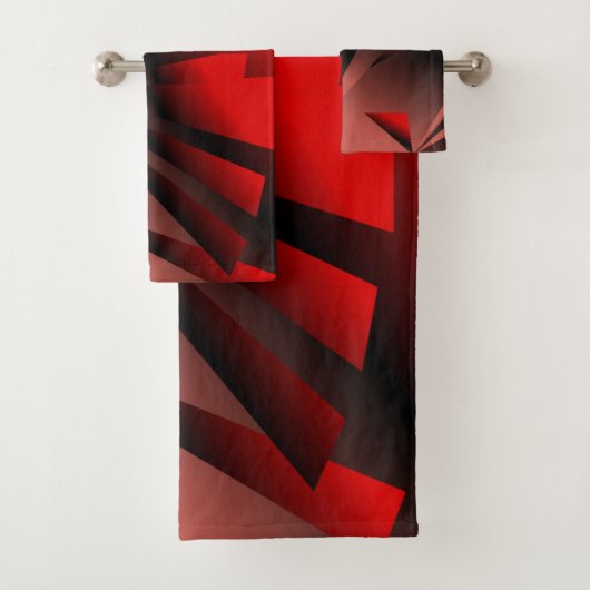 Rood & Zwart Geometrische Badhanddoek Set Bad Handdoek (Insitu)