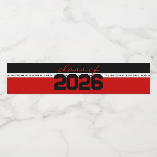 Rood & Zwart Gepersonaliseerd Afstuderen Waterfles Etiket (Enkel label)