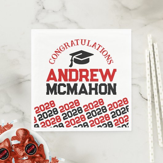 Rood & Zwart Gepersonaliseerd Graduation Party Pap Servet