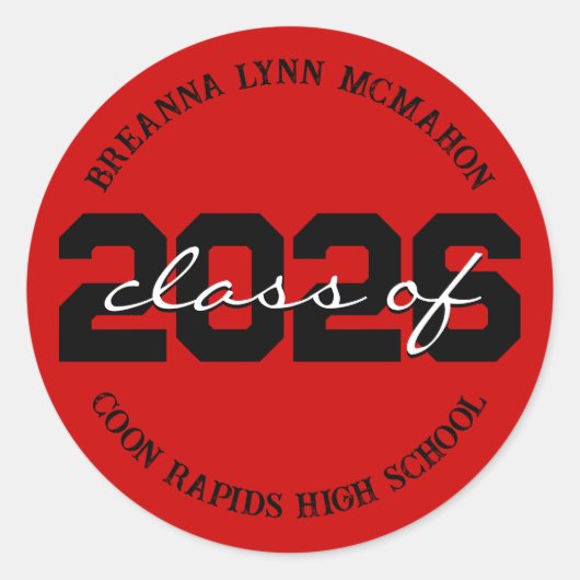 Rood & Zwart Gepersonaliseerde Afstuderen Stickers (Voorkant)