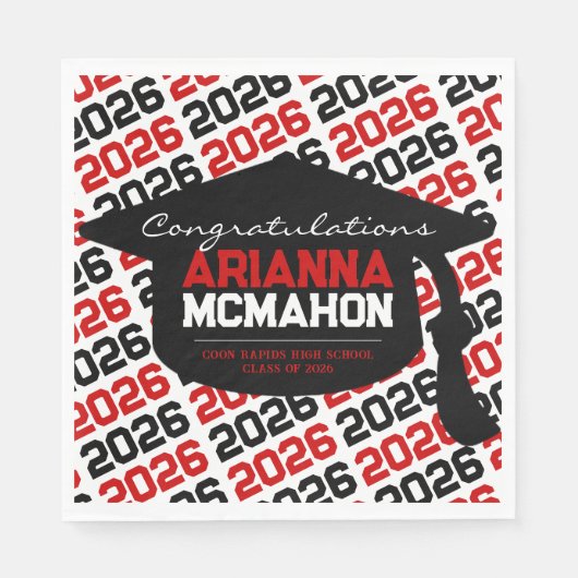 Rood & Zwart Gepersonaliseerde Graduation Cap Papi Servet (Voorkant)