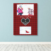 Rood Zwart Geplaagd Kerstcitaat Monogram Foto Canvas Afdruk (Insitu (Houten vloer))
