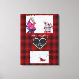 Rood Zwart Geplaagd Kerstcitaat Monogram Foto Canvas Afdruk